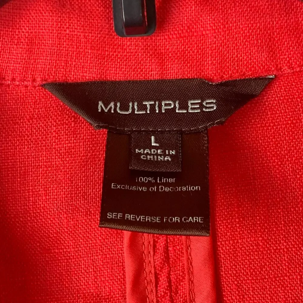 Multiples Pink Linen Blazer Jacket with Ruffle Detail 3/4 Sleeves Size L